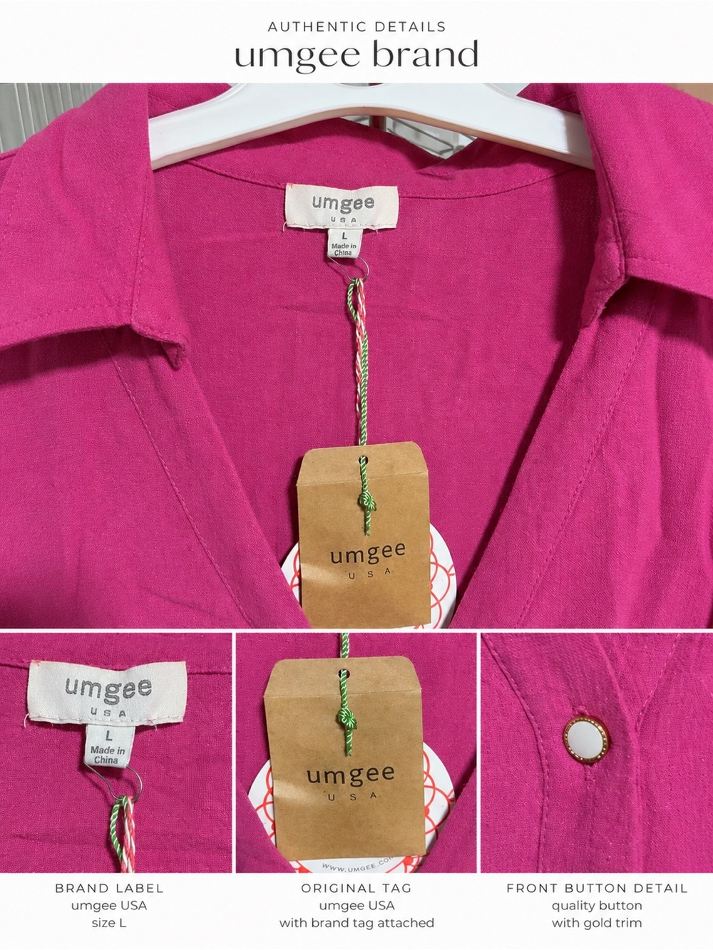 Umgee Fuchsia Button-Front Tiered Long Sleeve Dress - Picture 2 of 2